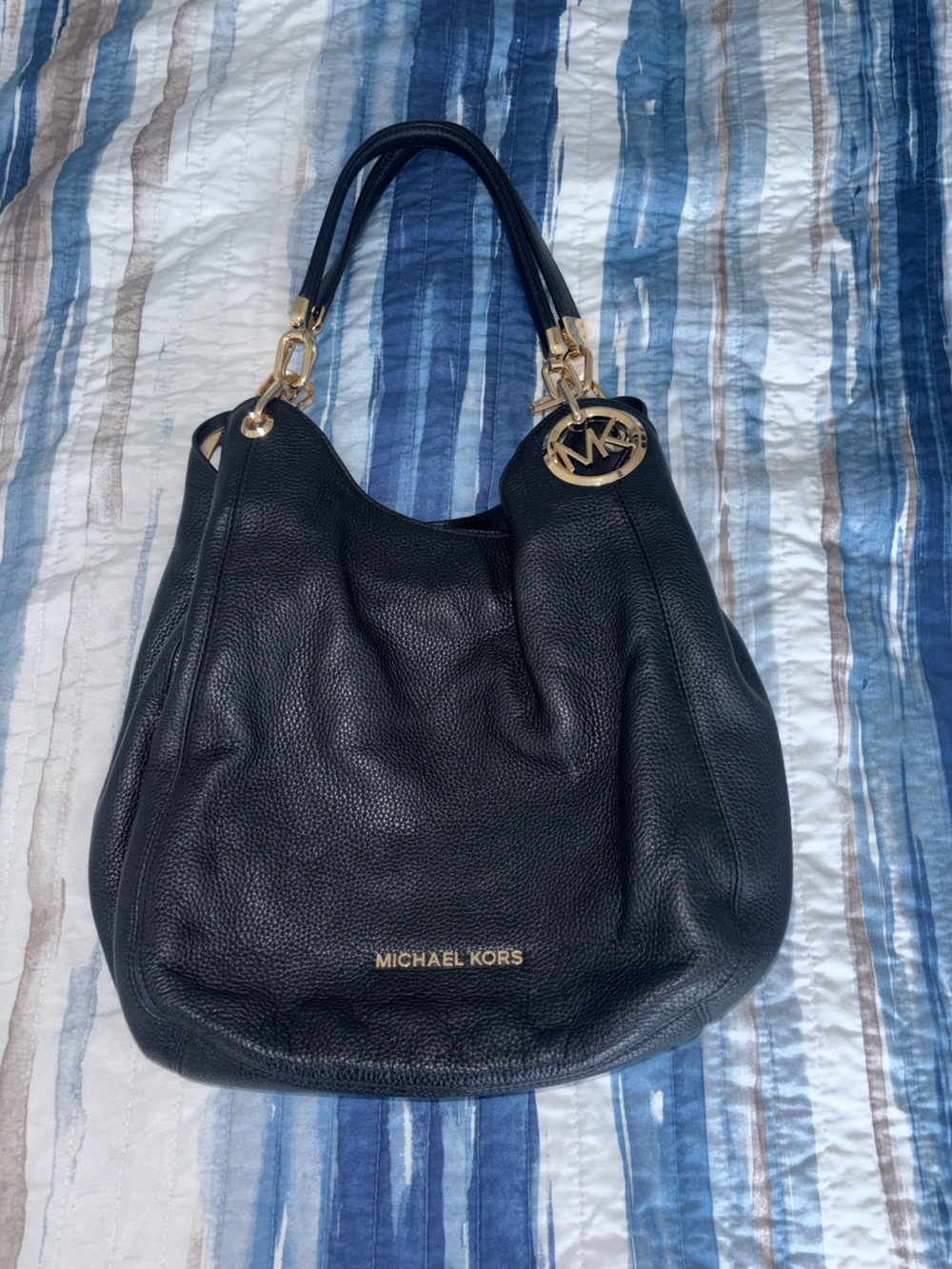 Michael Kors Black Lillie Shoulder Bag with Gold Accents